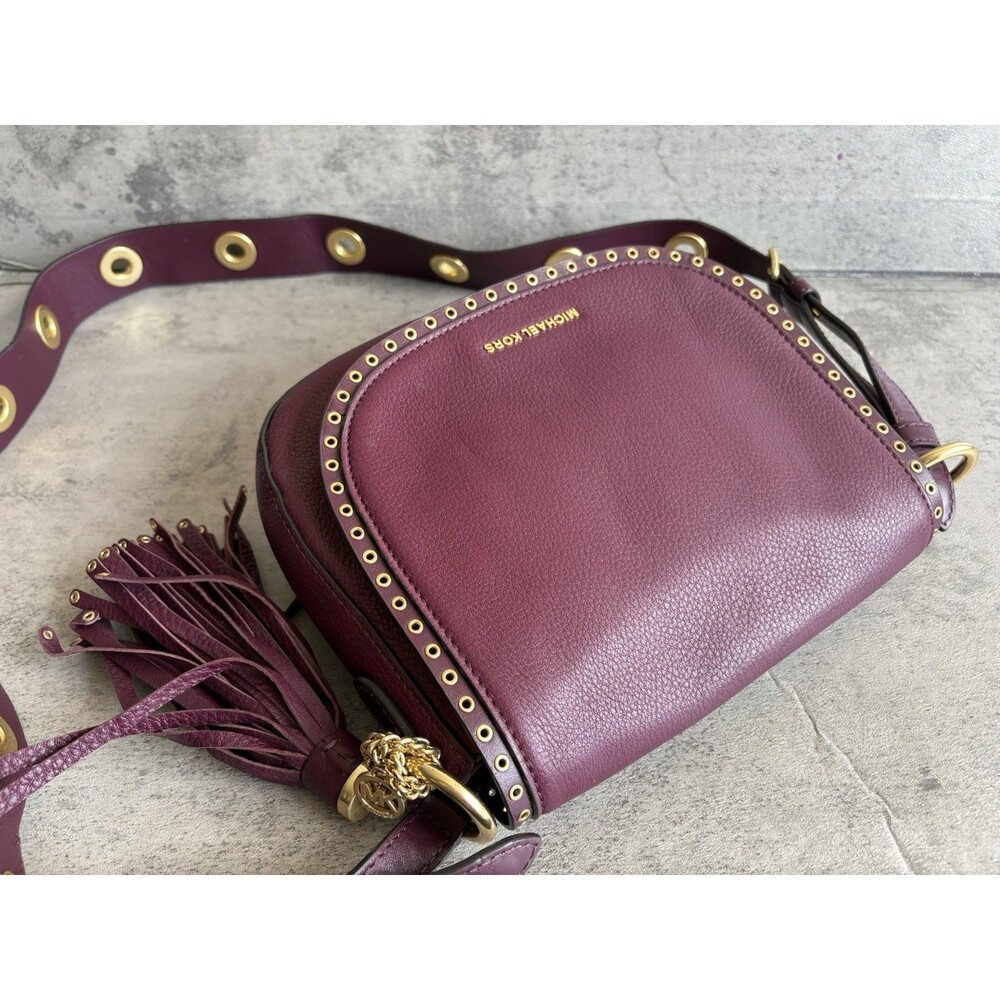 Michael Kors Brooklyn Medium Saddle Crossbody Leather Maroon/Burgandy - Picture 5 of 9